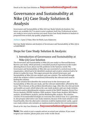 Governance And Sustainability At Nike (A) Case Study Solution Analysis