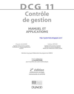 Controle De Gestion Manuel Et Applications
