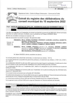 Délibération 089 2022 - PISTE DE KARTING DE CROLLES : INDEMNITES DUES