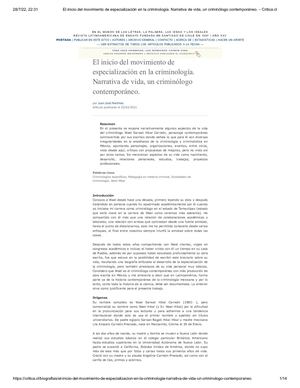 El inicio del movimiento de especialización en la criminología. Narrativa de vida un criminólogo contemporáneo