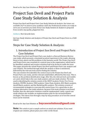 Project Sun Devil And Project Paris Case Study Solution Analysis