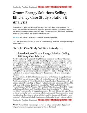 Groom Energy Solutions Selling Efficiency Case Study Solution Analysis