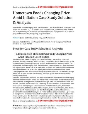 Hometown Foods Changing Price Amid Inflation Case Study Solution Analysis
