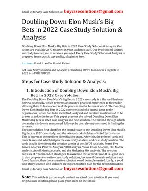 Doubling Down Elon Musk's Big Bets In 2022 Case Study Solution Analysis