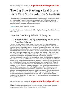 The Big Blue Starting A Real Estate Firm Case Study Solution Analysis