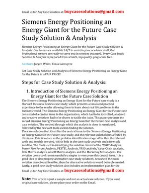 Siemens Energy Positioning An Energy Giant For The Future Case Study Solution Analysis