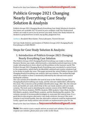 Publicis Groupe 2021 Changing Nearly Everything Case Study Solution Analysis