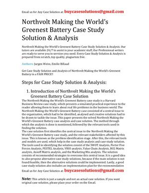 Northvolt Making The World's Greenest Battery Case Study Solution Analysis
