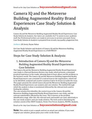 Camera IQ And The Metaverse Building Augmented Reality Brand Experiences Case Study Solution Analysis