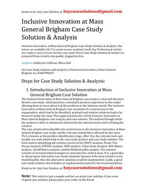 Inclusive Innovation At Mass General Brigham Case Study Solution Analysis