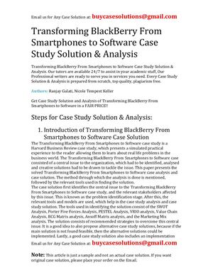 Transforming Black Berry From Smartphones To Software Case Study Solution Analysis