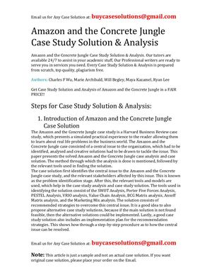 Amazon And The Concrete Jungle Case Study Solution Analysis