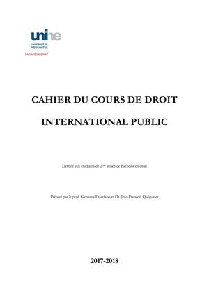 Cahier Du Cours De Droit International Public 2017 2018