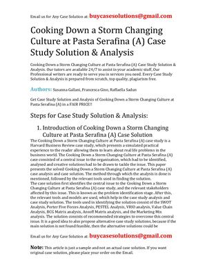 Cooking Down A Storm Changing Culture At Pasta Serafina (A) Case Study Solution Analysis