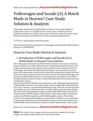 Volkswagen And Suzuki (A) A Match Made In Heaven? Case Study Solution Analysis