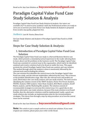 Paradigm Capital Value Fund Case Study Solution Analysis