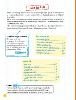 Sommaire du Carnet De Stage Nathan