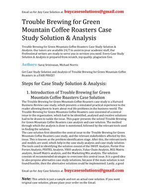 Trouble Brewing For Green Mountain Coffee Roasters Case Study Solution Analysis