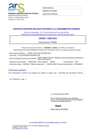 Analyses d'eau - 13/09/2022