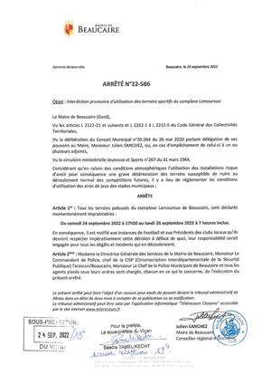 PARUTION ARRETE DU 24 SEPTEMBRE 2022