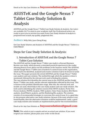 ASUSTeK And The Google Nexus 7 Tablet Case Study Solution Analysis