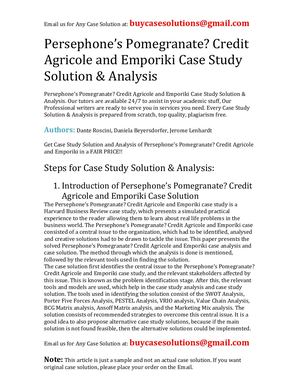 Persephone's Pomegranate? Credit Agricole And Emporiki Case Study Solution Analysis