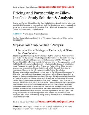 Pricing And Partnership At Zillow Inc Case Study Solution Analysis