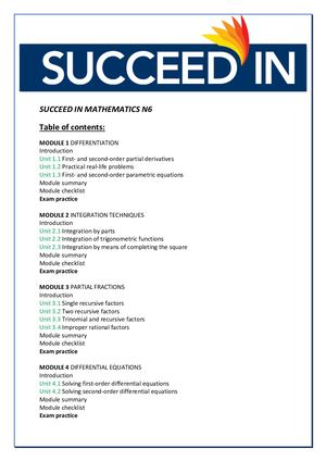Succeed In Mathematics N6 Toc