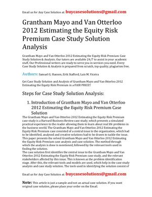 Grantham Mayo And Van Otterloo 2012 Estimating The Equity Risk Premium Case Study Solution Analysis