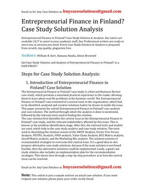Entrepreneurial Finance In Finland? Case Study Solution Analysis