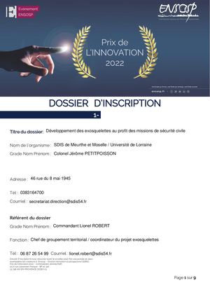 DEVELOPPEMENT DES EXOSQUELETTES AU PROFIT DES MISSIONS DE SECURITE CIVILE - SDIS54