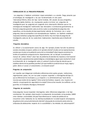 FORMULACIÓN DE UNA PREGUNTA PROBLEMA