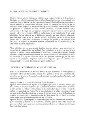 El Evolucionismo Biológico Y Darwin 1
