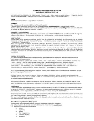 Regolamento Cash Back Dryer