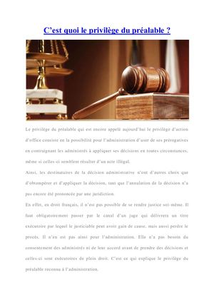 Privilège du préalable : fiche complète