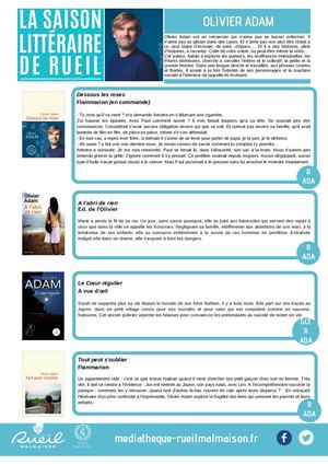 Saison littéraire : Olivier Adam