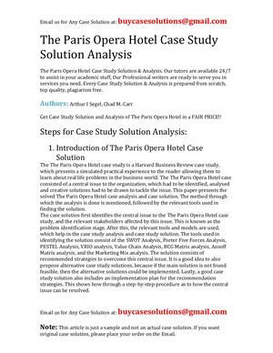 The Paris Opera Hotel Case Study Solution Analysis
