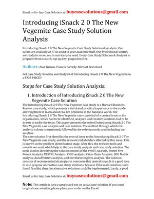 Introducing iSnack 2 0 The New Vegemite Case Study Solution Analysis