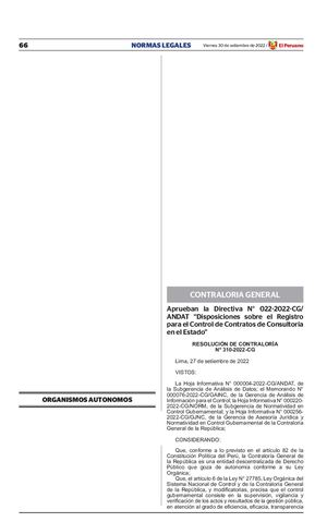 Aprueban La Directiva N° 022 2022 Cg Con R C 310 2022 Cg De 27 Set 2022