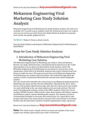 Mekanism Engineering Viral Marketing Case Study Solution Analysis