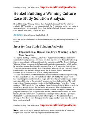 Henkel Building A Winning Culture Case Study Solution Analysis