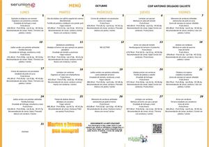 MENÚ COMEDOR -Octubre 2022- CEIP A.D.Calvete