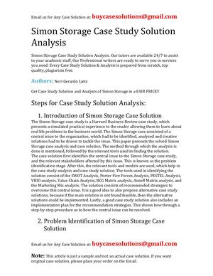 Simon Storage Case Study Solution Analysis