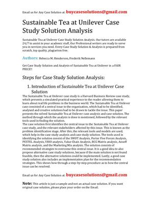 Sustainable Tea At Unilever Case Study Solution Analysis