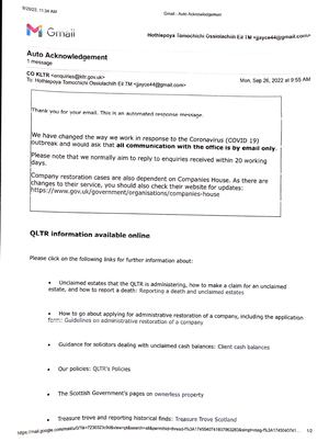 Auto Acknowledgement From Bona Vacantia