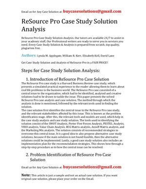 ReSource Pro Case Study Solution Analysis