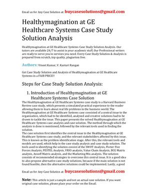 Healthymagination At GE Healthcare Systems Case Study Solution Analysis
