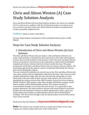 Chris And Alison Weston (A) Case Study Solution Analysis
