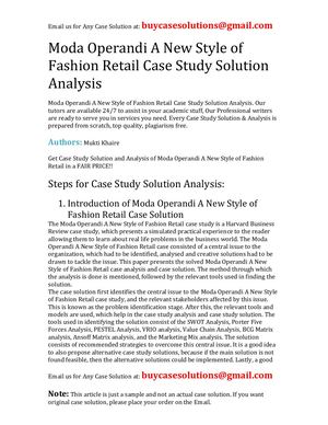 Moda Operandi A New Style Of Fashion Retail Case Study Solution Analysis