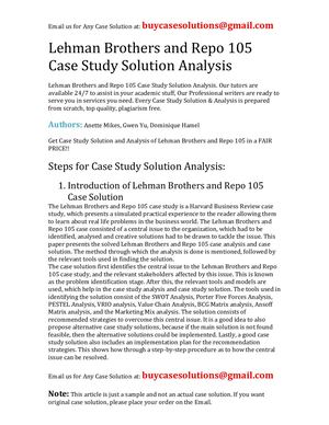 Lehman Brothers And Repo 105 Case Study Solution Analysis